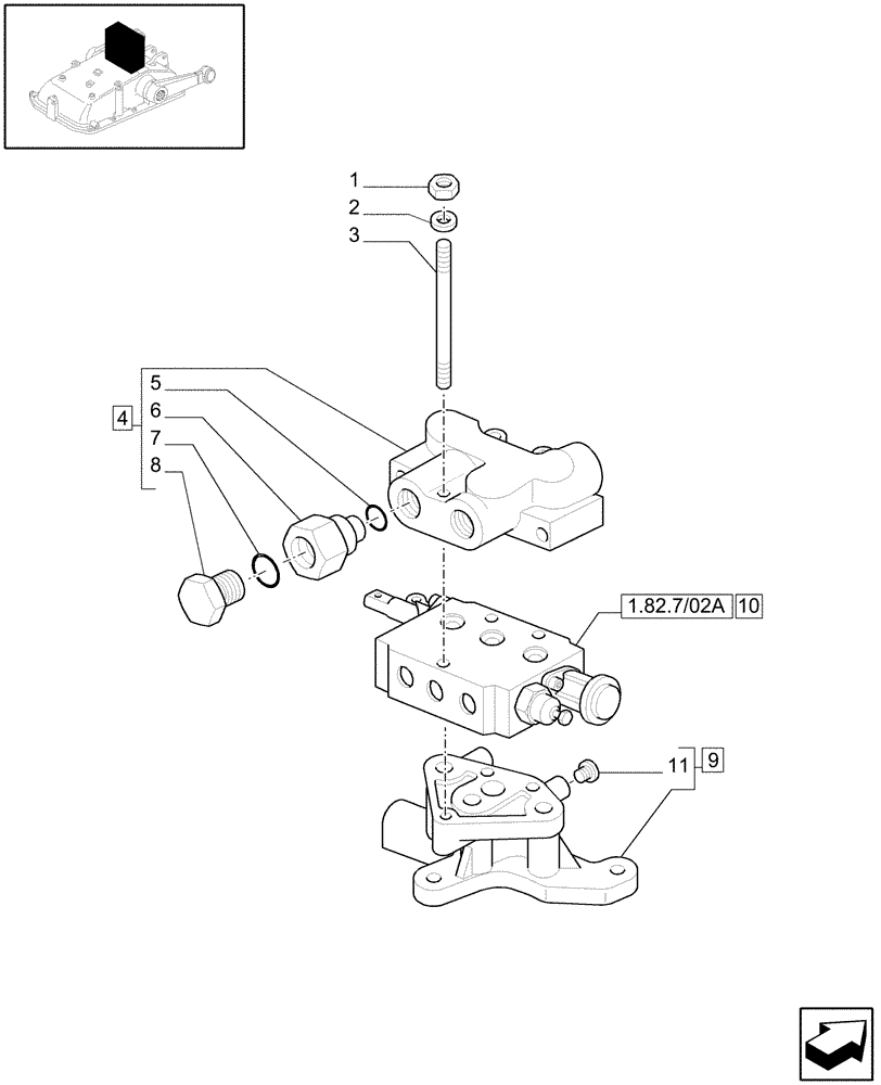 Схема запчастей Case IH JX1075C - (1.82.7/02[01]) - (VAR.025) 1 REMOTE VALVE FOR MID-MOUNT AND MDC - REMOTE VALVES - C5484 (07) - HYDRAULIC SYSTEM