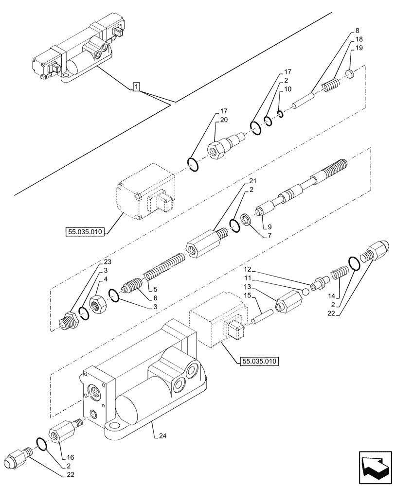 Схема запчастей Case IH FARMALL 100N - (35.204.160) - VAR - 759022, 759023, 759024, 759025 - REMOTE CONTROL VALVE, COMPONENTS (EDC), CAB (35) - HYDRAULIC SYSTEMS