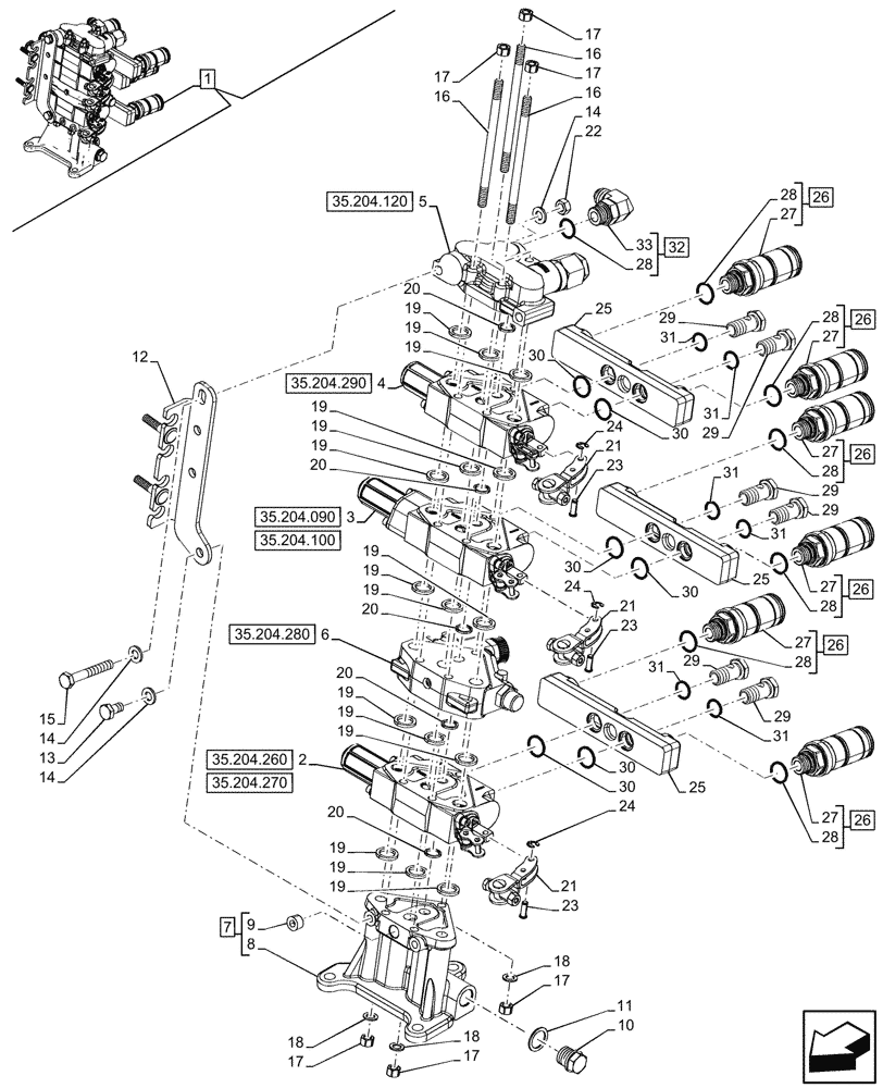 Схема запчастей Case IH FARMALL 90N - (35.204.250) - VAR - 341794, 759023 - 3 REMOTE CONTROL VALVES, COMPONENTS (MDC) (35) - HYDRAULIC SYSTEMS