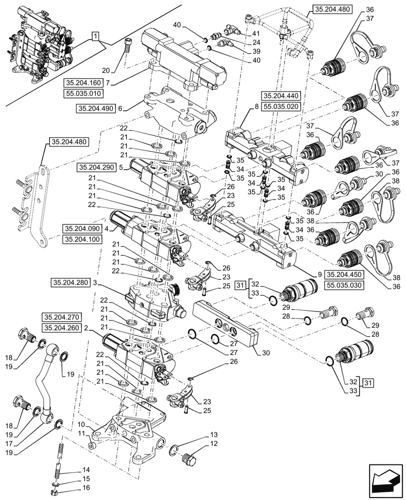 Схема запчастей Case IH FARMALL 90N - (35.204.470) - VAR - 759024 - 3 REMOTE CONTROL VALVES, W/ DIVERTER, COMPONENTS (EDC), CAB (35) - HYDRAULIC SYSTEMS