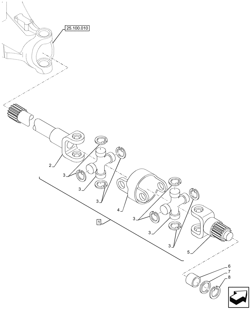 Схема запчастей Case IH FARMALL 100V - (25.108.030) - VAR - 744473 - 4WD FRONT AXLE, W/ ELECTROHYDRAULIC DIFFERENTIAL LOCK, ARTICULATED SHAFT (25) - FRONT AXLE SYSTEM