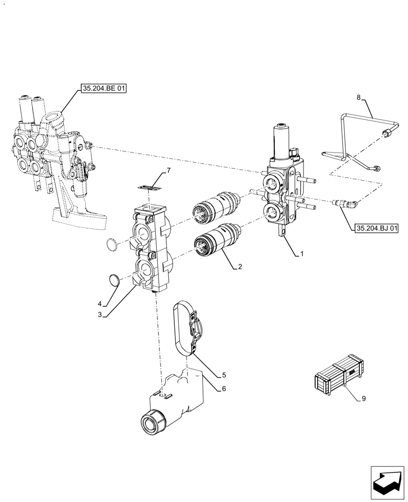 Схема запчастей Case IH FARMALL 110A - (88.100.35[01]) - VAR 718164, 718166 - DIA KIT, FROM 2 DELUXE VALVES TO 3 (88) - ACCESSORIES