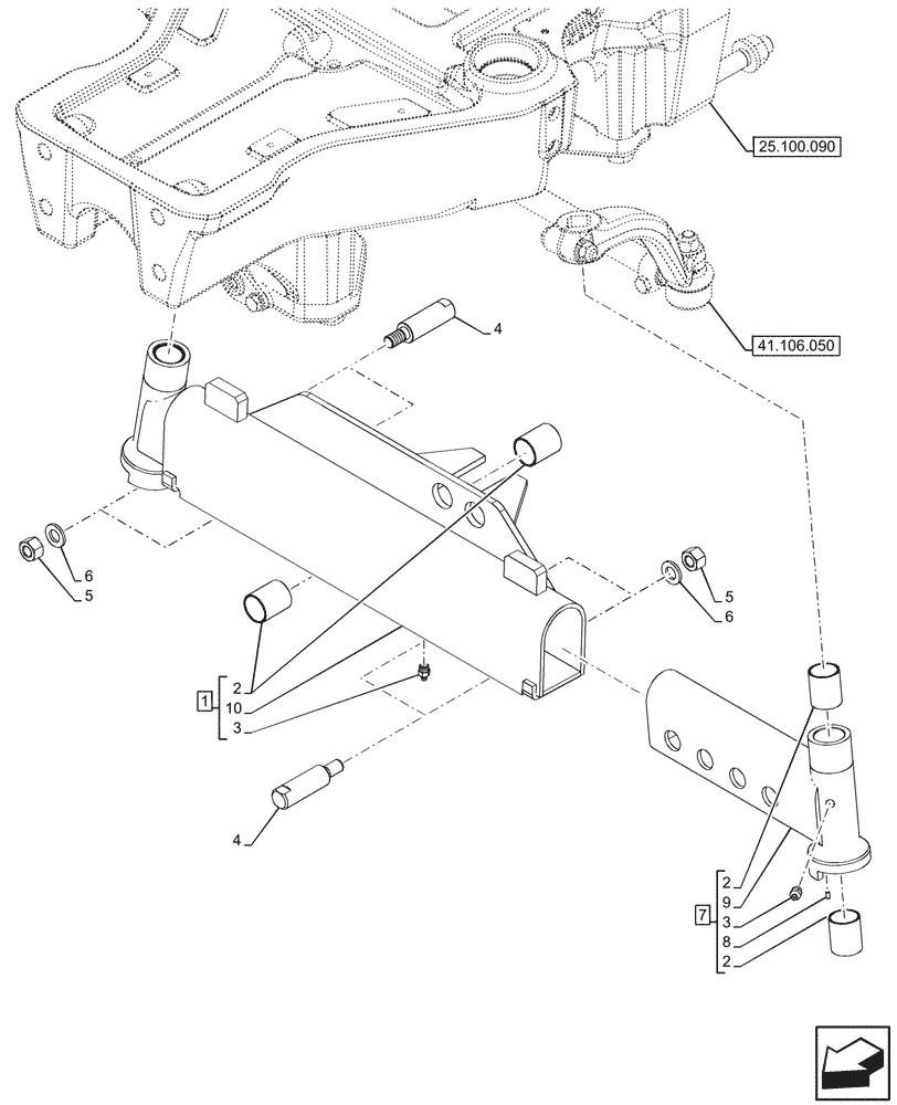 Схема запчастей Case IH FARMALL 90V - (25.100.070) - VAR - 743515 - 2WD FRONT AXLE, W/ ELECTROHYDRAULIC DIFFERENTIAL LOCK, HOUSING (25) - FRONT AXLE SYSTEM