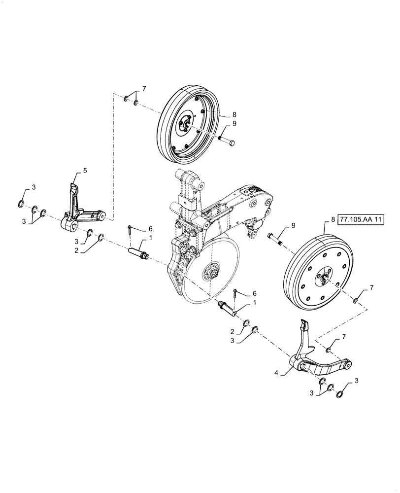 Схема запчастей Case IH 2150 - (77.105.AA[10]) - FRONT LEFT LEADING FLAT NARROW GAUGE WHEEL (77) - SEEDING/PLANTING