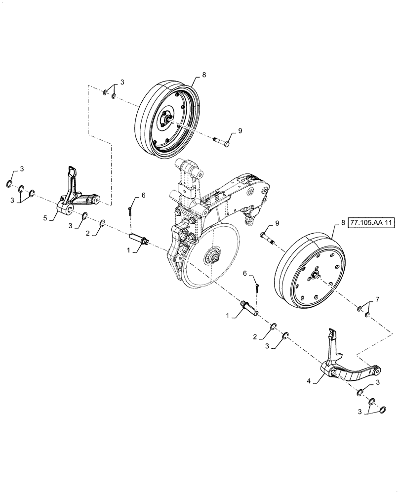 Схема запчастей Case IH 2150 - (77.105.AA[12]) - FRONT RIGHT LEADING FLAT NARROW GAUGE WHEEL (77) - SEEDING/PLANTING