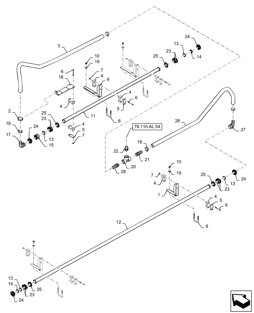 Схема запчастей Case IH PATRIOT 4440 - (78.110.AE[10]) - SPRAYBAR, 90, 5 SECTION, 20"/30" SPACING, RH OUTER AND BREAKAWAY, BSN YGT042519 (78) - SPRAYING