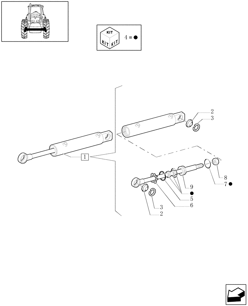 Схема запчастей Case IH JX1100U - (1.41.0/ A) - FRONT AXLE 2WD - POWER STEERING CYLINDER - PARTS (04) - FRONT AXLE & STEERING