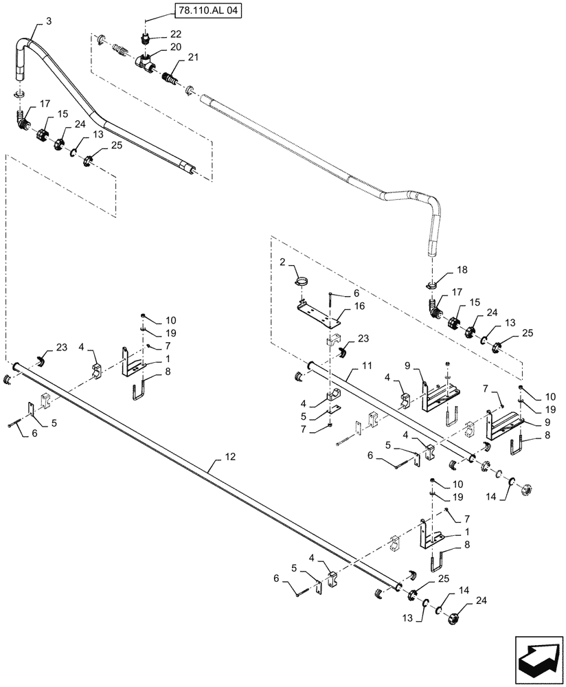 Схема запчастей Case IH PATRIOT 4440 - (78.110.AE[05]) - SPRAYBAR, 90, 5 SECTION, 20" SPACING, RH OUTER AND BREAKAWAY, BSN YGT042519 (78) - SPRAYING