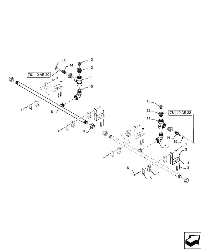 Схема запчастей Case IH PATRIOT 3340 - (78.110.AE[21]) - SPRAYBAR, 100, 6 SECTION, LO FLOW, 20" SPACING, CENTER (78) - SPRAYING