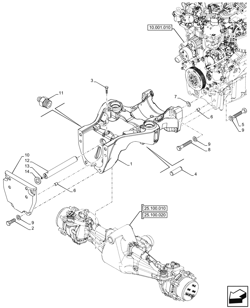 Схема запчастей Case IH FARMALL 90V - (25.100.030) - VAR - 336329, 744473 - 4WD FRONT AXLE, W/ ELECTROHYDRAULIC DIFFERENTIAL LOCK, SUPPORT (25) - FRONT AXLE SYSTEM