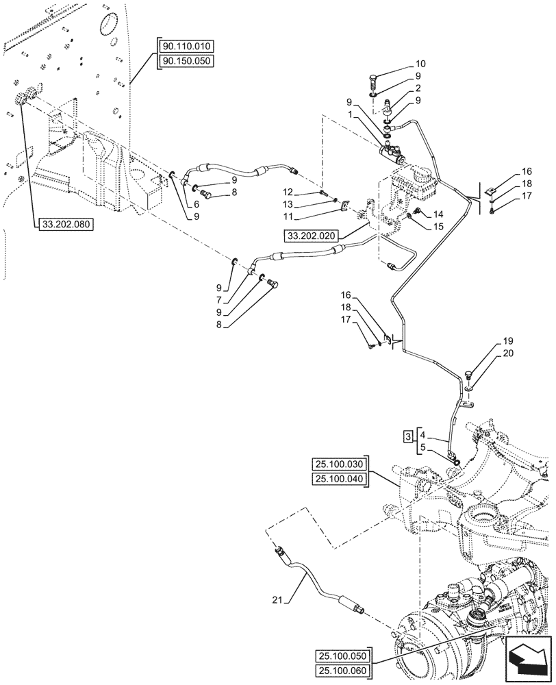 Схема запчастей Case IH FARMALL 90N - (33.202.090) - VAR - 336329 - 4WD FRONT AXLE, W/ ELECTROHYDRAULIC DIFFERENTIAL LOCK, W/ FRONT BRAKES, BRAKE LINES (33) - BRAKES & CONTROLS