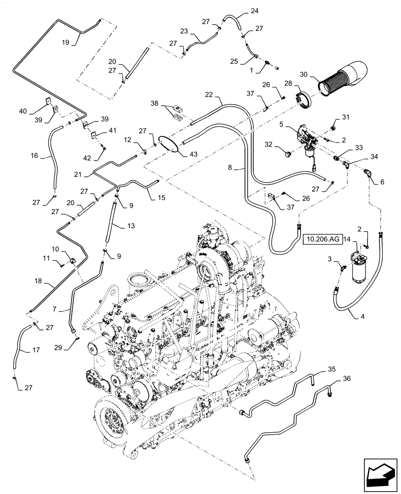 Схема запчастей Case IH MAGNUM 315 - (10.210.AO) - FUEL PUMP/FILTER PLUMBING (10) - ENGINE