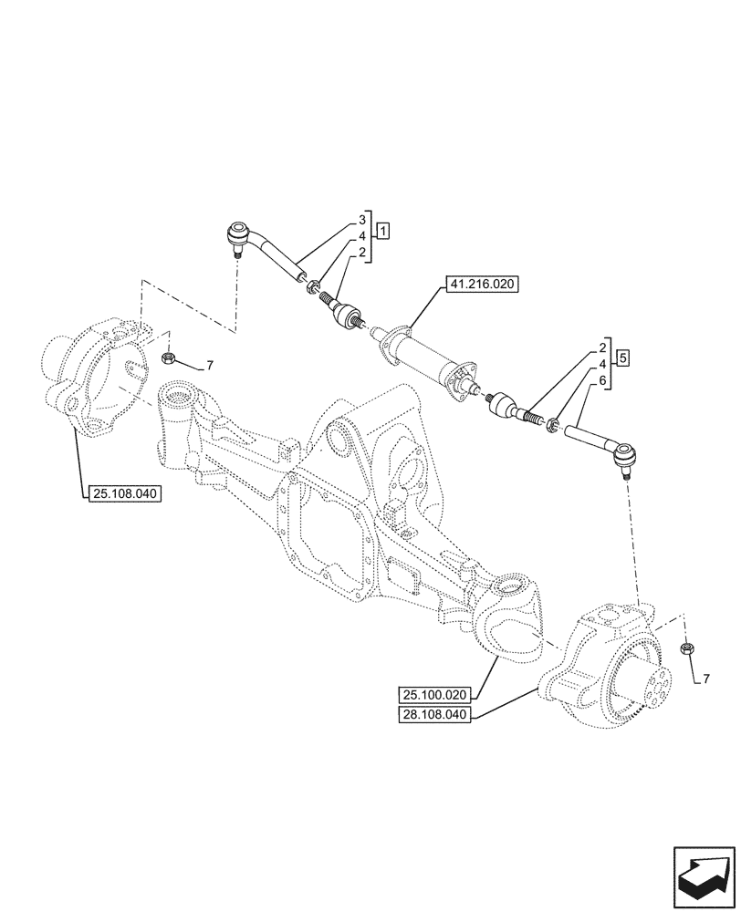 Схема запчастей Case IH FARMALL 100N - (41.106.020) - VAR - 744473 - 4WD FRONT AXLE, W/ ELECTROHYDRAULIC DIFFERENTIAL LOCK, W/O FRONT BRAKES, STEERING ARM (41) - STEERING
