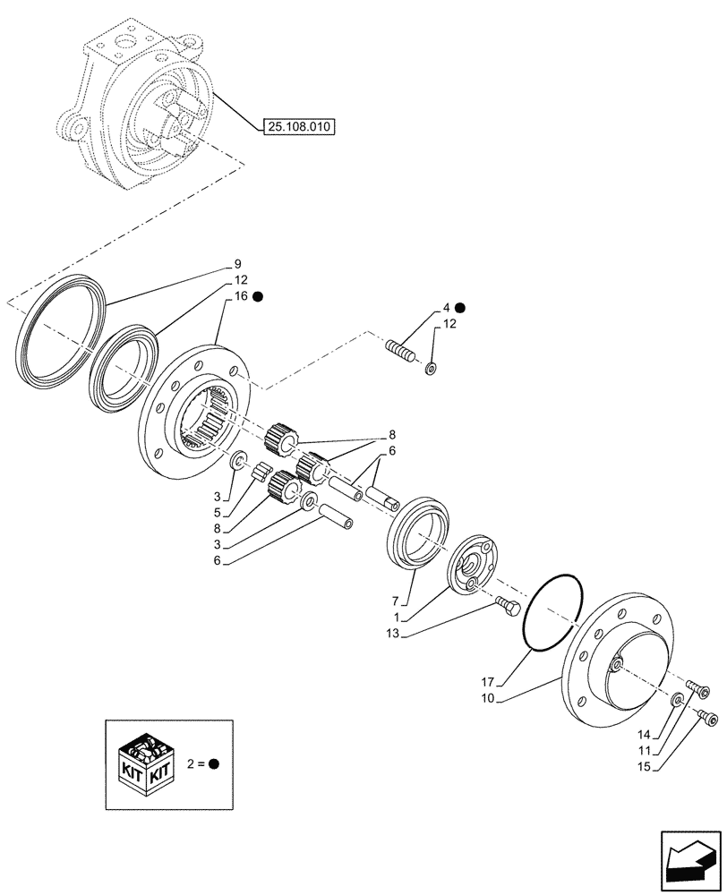 Схема запчастей Case IH FARMALL 90V - (25.108.020) - VAR - 744473 - 4WD FRONT AXLE, W/ ELECTROHYDRAULIC DIFFERENTIAL LOCK, WHEEL HUB (25) - FRONT AXLE SYSTEM