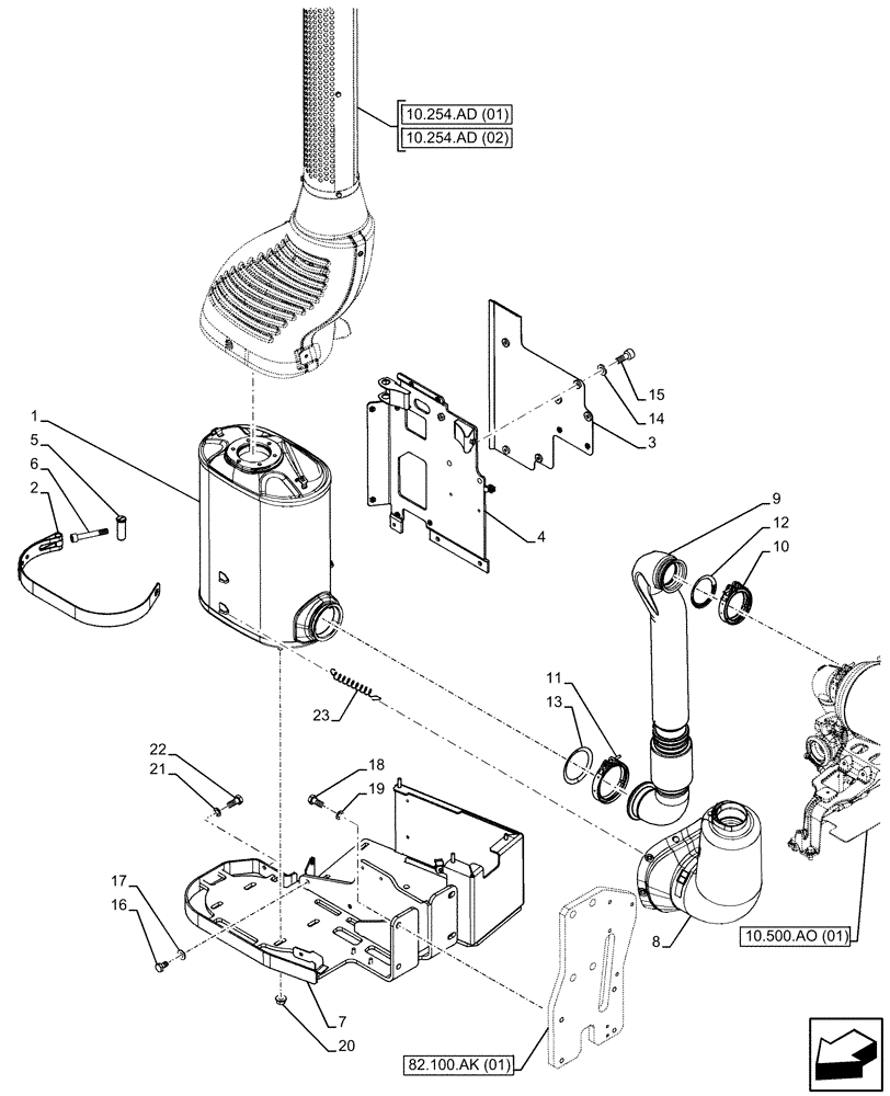 Схема запчастей Case IH FARMALL 120C - (10.254.AI[01]) - VAR - 391151, 743544, 743545 - EXHAUST SYSTEM, MUFFLER (10) - ENGINE