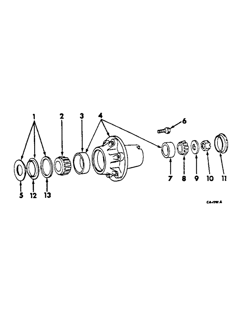 Схема запчастей Case IH 2400 - (14-13) - SUSPENSION, FRONT WHEEL HUB, BEARINGS & CAP, INTL 2400 SERIES A TRACTOR WITH CAST I BEAM FRONT AXLE Suspension