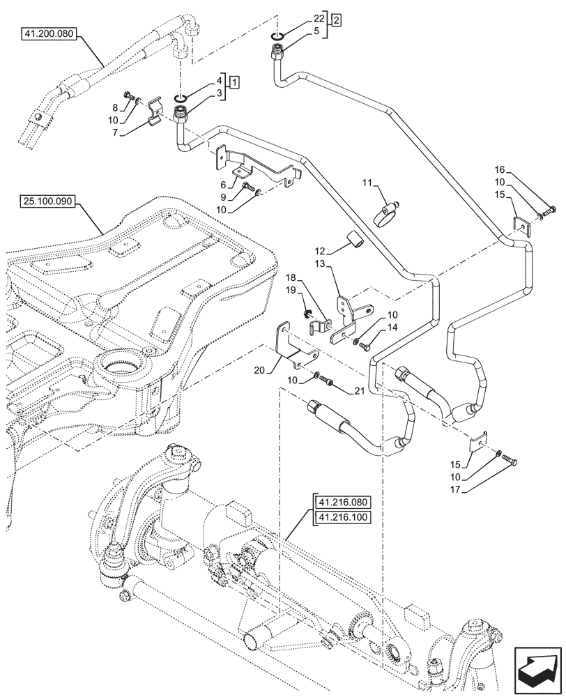 Схема запчастей Case IH FARMALL 80N - (41.200.120) - VAR - 743515 - 2WD FRONT AXLE, W/ ELECTROHYDRAULIC DIFFERENTIAL LOCK, HYDRAULIC LINE (41) - STEERING