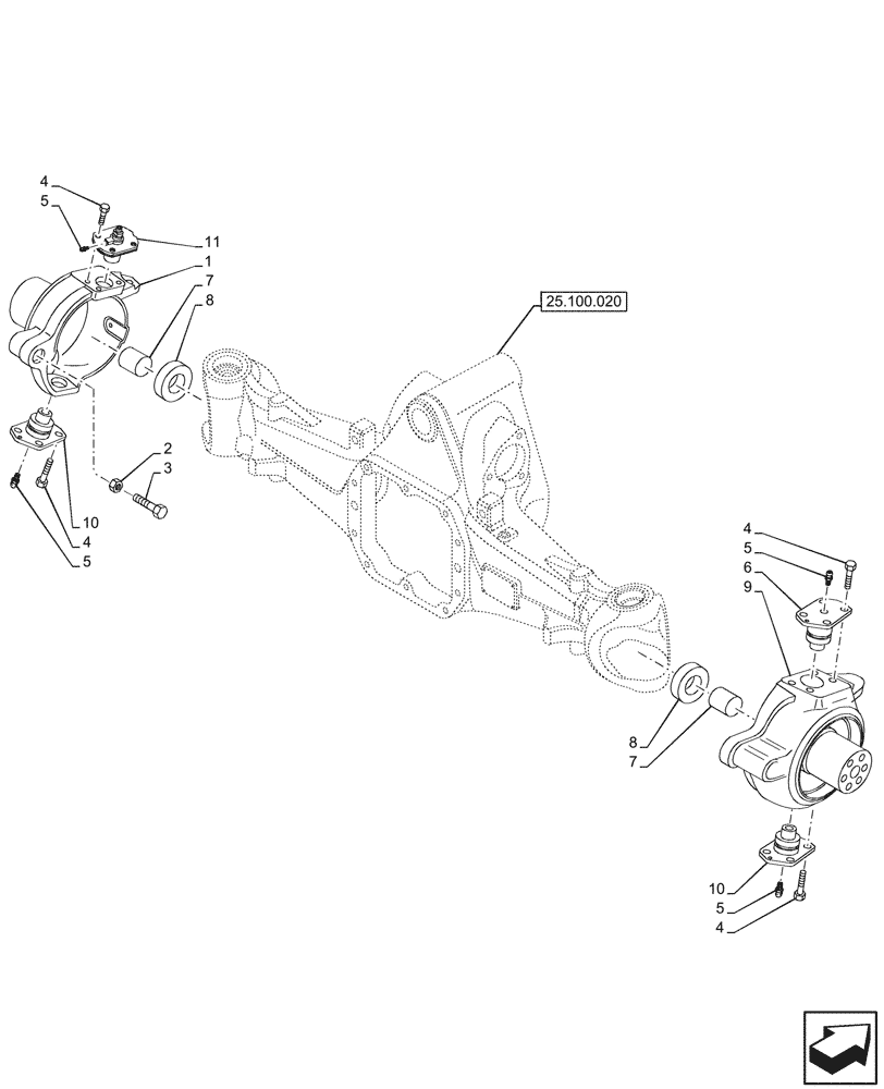 Схема запчастей Case IH FARMALL 90N - (25.108.040) - VAR - 744473 - 4WD FRONT AXLE, W/ ELECTROHYDRAULIC DIFFERENTIAL LOCK, W/O FRONT BRAKES, STEERING KNUCKLE (25) - FRONT AXLE SYSTEM