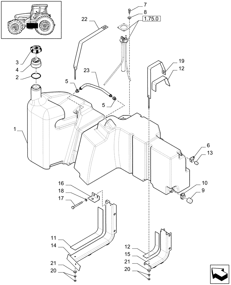 Схема запчастей Case IH MAXXUM 115 - (1.14.0[02B]) - FUEL TANK AND RELATED PARTS - D7389 (02) - ENGINE EQUIPMENT