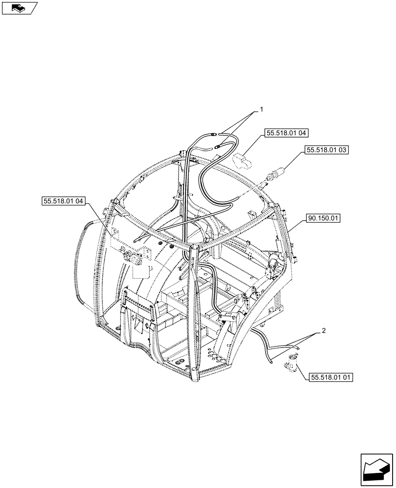 Схема запчастей Case IH PUMA 200 - (55.518.01[05]) - WINDSCREEN AND REAR-WINDOW WASHER TUBES (55) - ELECTRICAL SYSTEMS