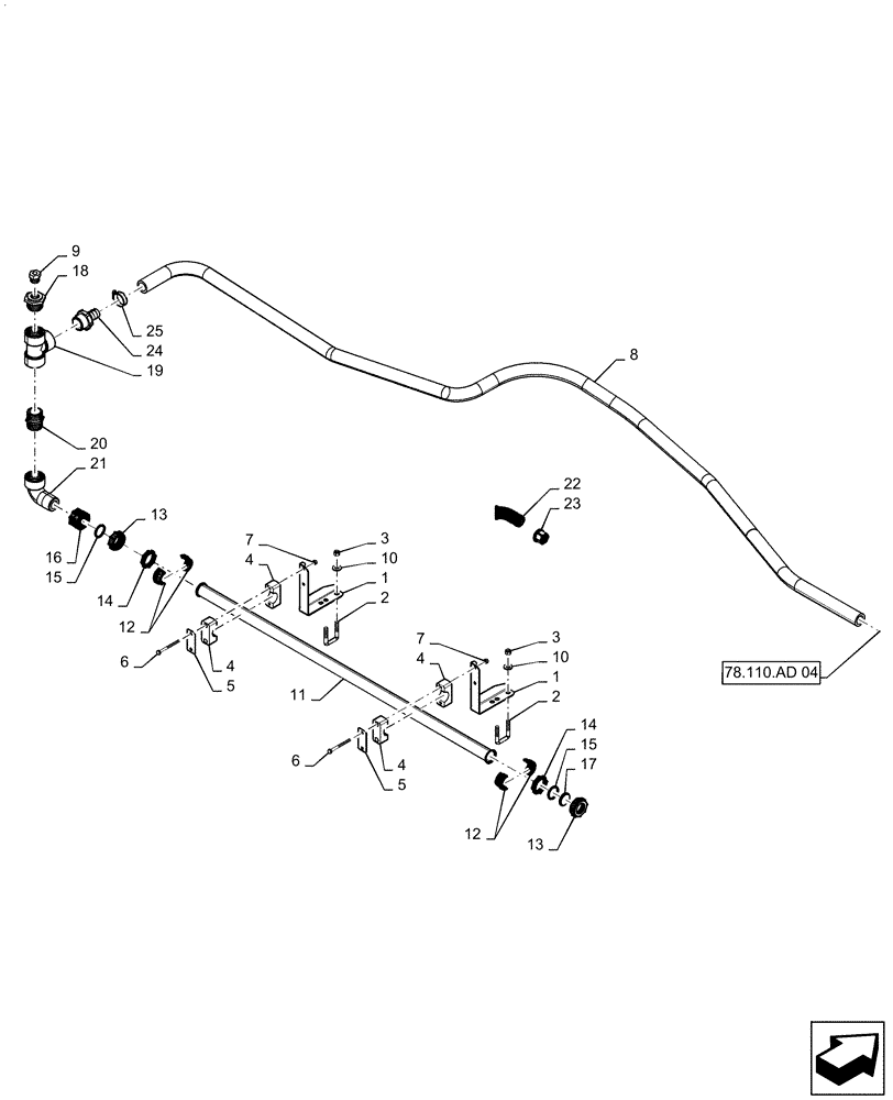 Схема запчастей Case IH PATRIOT 4440 - (78.110.AE[37]) - SPRAYBAR, 90 / 100, 6 SECTION, 20" SPACING, RH CENTER, BSN YGT044001 (78) - SPRAYING