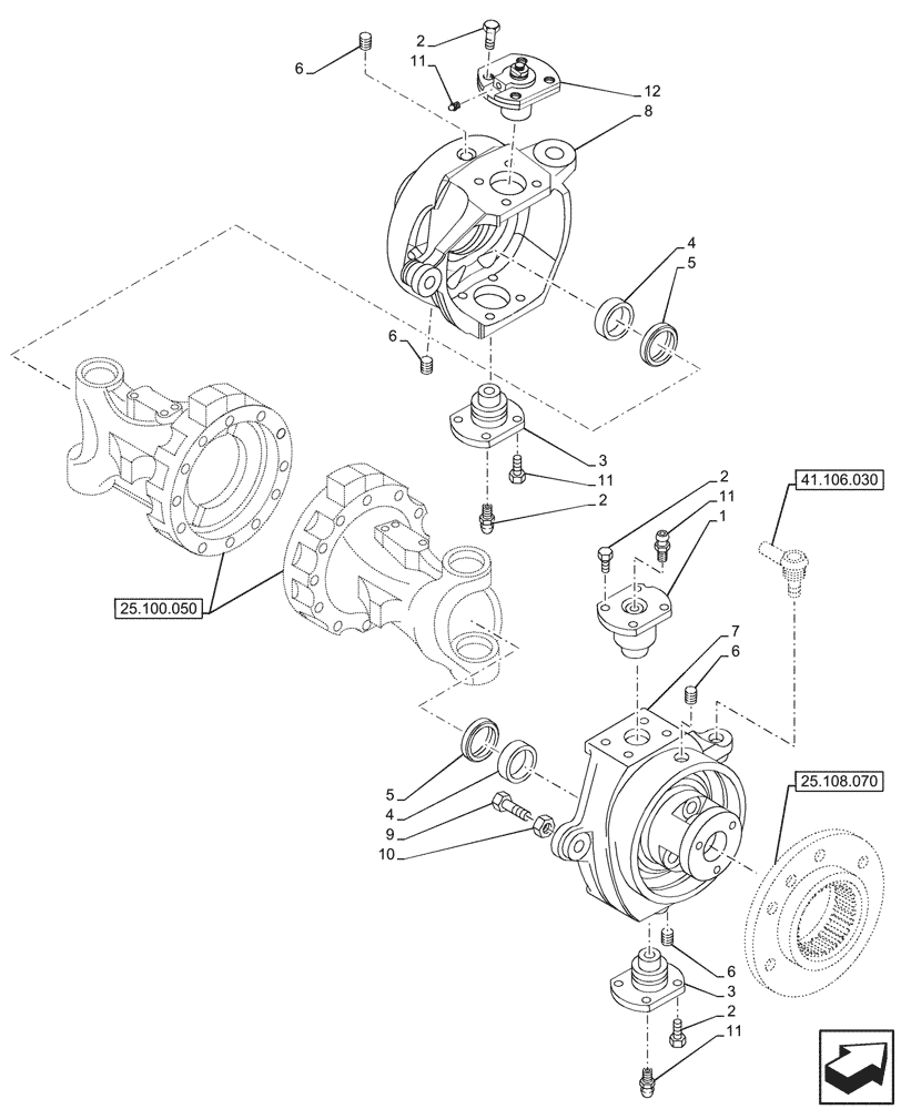 Схема запчастей Case IH FARMALL 90V - (25.108.070) - VAR - 336329, 744473, 744474, 759009 - 4WD FRONT AXLE, W/ ELECTROHYDRAULIC DIFFERENTIAL LOCK, W/ FRONT BRAKES, STEERING KNUCKLE (25) - FRONT AXLE SYSTEM