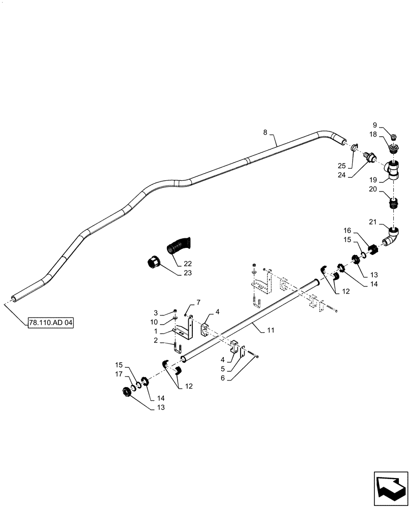 Схема запчастей Case IH PATRIOT 4440 - (78.110.AE[36]) - SPRAYBAR, 90 / 100, 6 SECTION, 20" SPACING, LH CENTER, BSN YGT 044001 (78) - SPRAYING