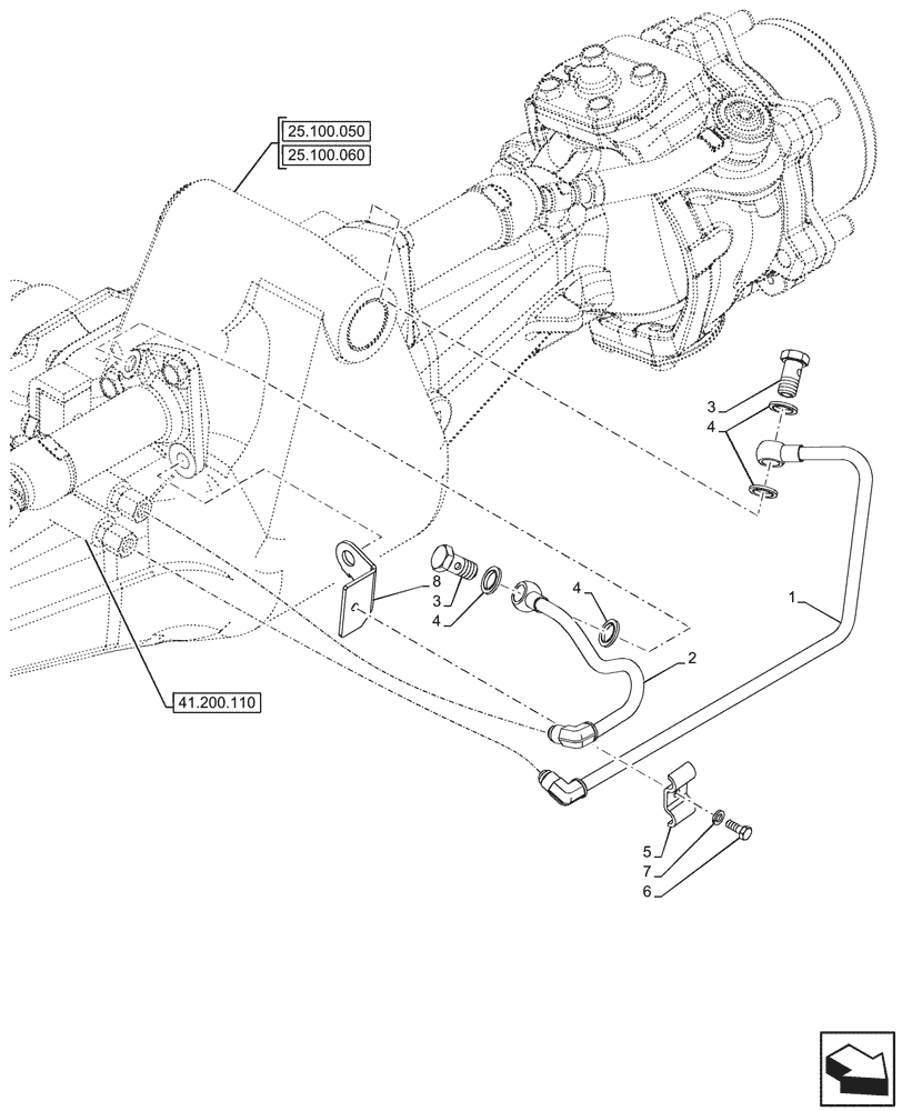 Схема запчастей Case IH FARMALL 100N - (41.216.070) - VAR - 336329 - 4WD FRONT AXLE, W/ ELECTROHYDRAULIC DIFFERENTIAL LOCK, W/ FRONT BRAKES, STEERING CYLINDER, HYDR LINES (41) - STEERING