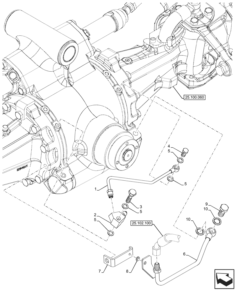 Схема запчастей Case IH FARMALL 90N - (25.102.190) - VAR - 336329 - 4WD FRONT AXLE, W/ ELECTROHYDRAULIC DIFFERENTIAL LOCK, W/ FRONT BRAKES, HYDRAULIC LINE (25) - FRONT AXLE SYSTEM