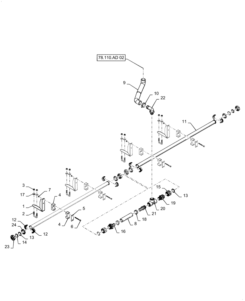 Схема запчастей Case IH PATRIOT 4440 - (78.110.AE[03]) - SPRAYBAR, 90, 5 SECTION, 20" SPACING, CENTER, BSN YGT042519 (78) - SPRAYING