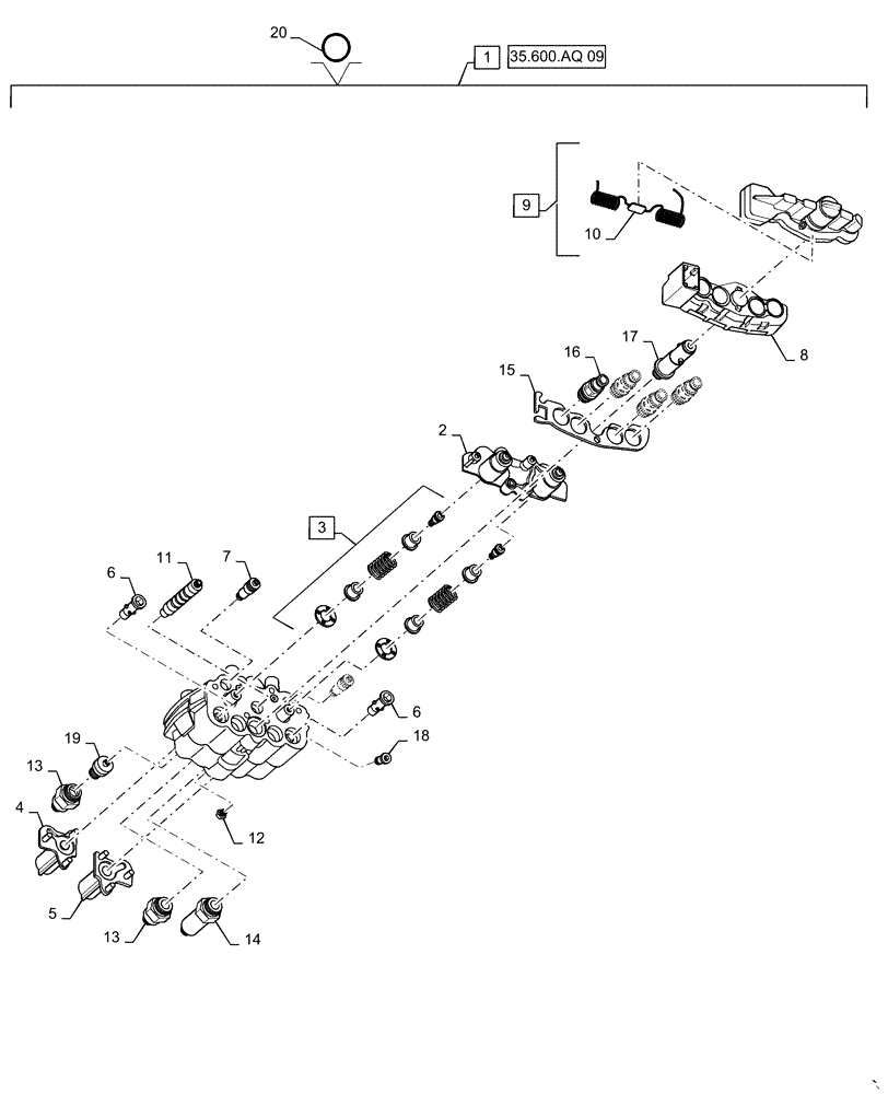 Схема запчастей Case IH L735 - (35.600.AQ[10]) - HYDRAULIC CONTROL VALVE BREAKDOWN (35) - HYDRAULIC SYSTEMS