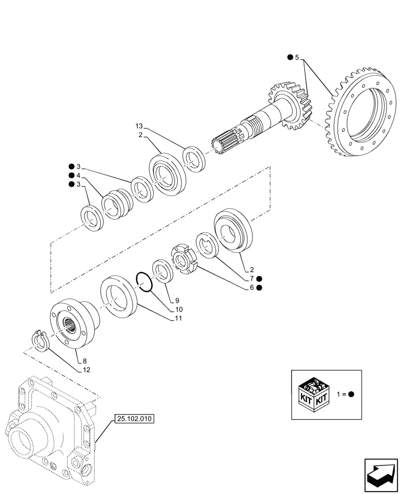 Схема запчастей Case IH FARMALL 110V - (25.102.030) - VAR - 744473 - 4WD FRONT AXLE, W/ ELECTROHYDRAULIC DIFFERENTIAL LOCK, W/O FRONT BRAKES, DIFFERENTIAL GEAR (25) - FRONT AXLE SYSTEM