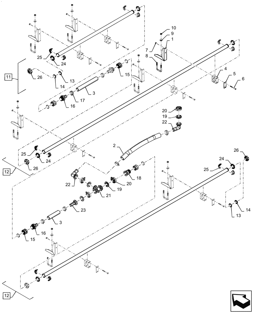 Схема запчастей Case IH PATRIOT 4440 - (78.110.AE[02.2]) - SPRAYBAR, 90, 5 SECTION 20" SPACING LH MIDDLE, ASN YGT044000 (78) - SPRAYING