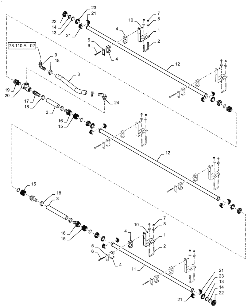 Схема запчастей Case IH PATRIOT 4440 - (78.110.AE[04]) - SPRAYBAR, 90, 5 SECTION, 20" SPACING, RH MIDDLE, BSN YGT042519 (78) - SPRAYING