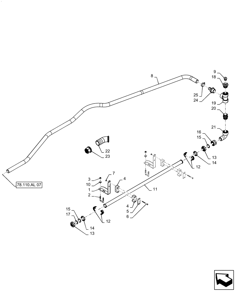 Схема запчастей Case IH PATRIOT 3240 - (78.110.AE[09]) - SPRAYBAR, 90 AND 100, 6 SECTION, 20" SPACING, LH CENTER (78) - SPRAYING