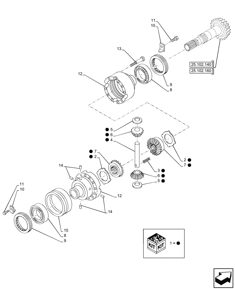 Схема запчастей Case IH FARMALL 110V - (25.102.130) - VAR - 336329 - 4WD FRONT AXLE, W/ ELECTROHYDRAULIC DIFFERENTIAL LOCK, W/ FRONT BRAKES, BEVEL GEAR (25) - FRONT AXLE SYSTEM