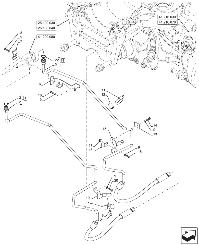 Схема запчастей Case IH FARMALL 100N - (41.200.110) - VAR - 336329, 744473 - SUPERSTEER FRONT AXLE, W/ ELECTROHYDRAULIC DIFFERENTIAL LOCK, HYDRAULIC LINE (41) - STEERING