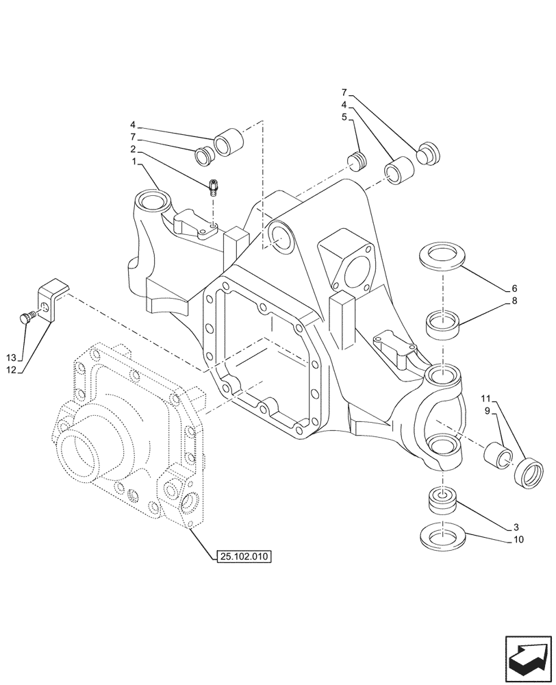 Схема запчастей Case IH FARMALL 110V - (25.100.010) - VAR - 744473 - 4WD FRONT AXLE, W/ ELECTROHYDRAULIC DIFFERENTIAL LOCK, HOUSING (25) - FRONT AXLE SYSTEM