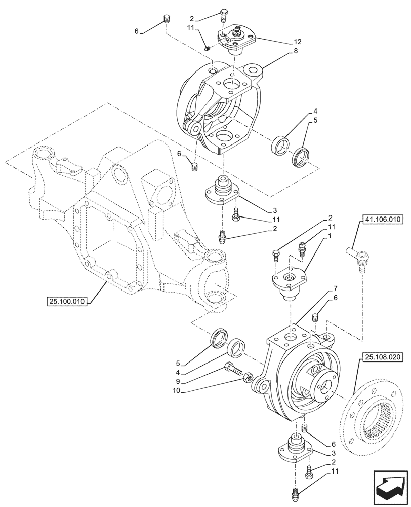 Схема запчастей Case IH FARMALL 100V - (25.108.010) - VAR - 744473 - 4WD FRONT AXLE, W/ ELECTROHYDRAULIC DIFFERENTIAL LOCK, STEERING KNUCKLE (25) - FRONT AXLE SYSTEM