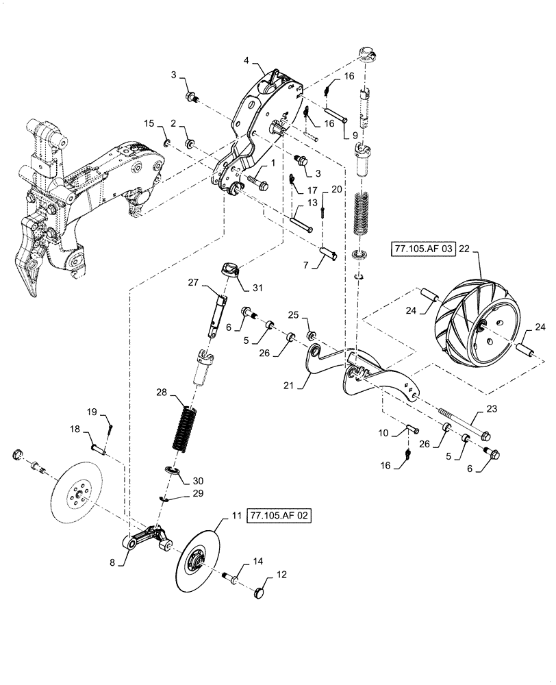 Схема запчастей Case IH 2150 - (77.105.AF[01]) - CLOSING LEADING SPRING (77) - SEEDING/PLANTING