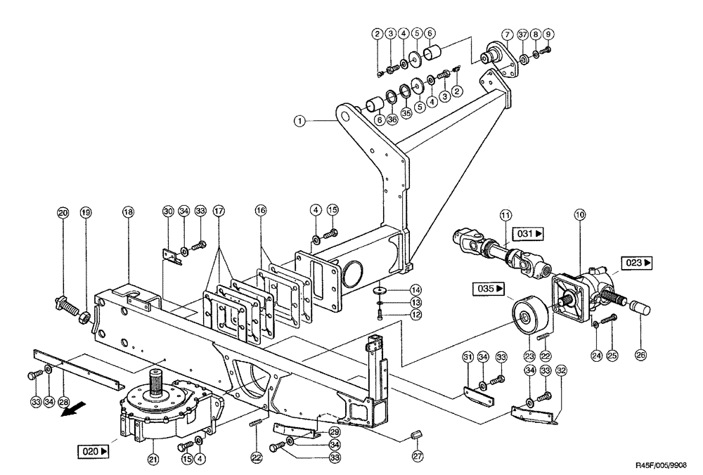 Схема запчастей Case IH RU450 - (0005) - SUPPORTING ARM LH, DRIVE, LEFT (58) - ATTACHMENTS/HEADERS