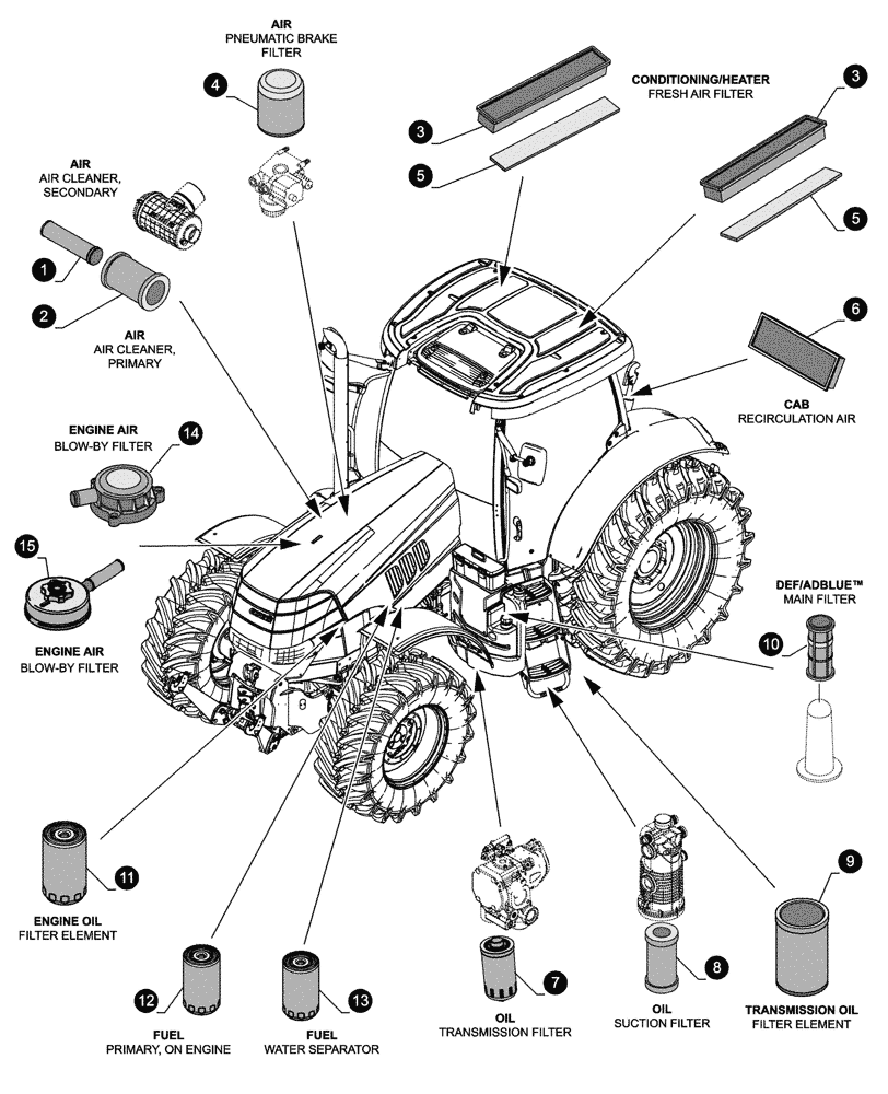 Схема запчастей Case IH PUMA 240 CVT - (05.100.04[01]) - MAINTENANCE PARTS - FILTERS (05) - SERVICE & MAINTENANCE