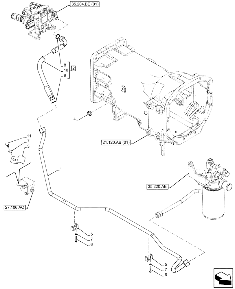 Схема запчастей Case IH FARMALL 110C - (35.204.BJ[03]) - VAR - 390124 - REMOTE CONTROL VALVE, LINE (35) - HYDRAULIC SYSTEMS