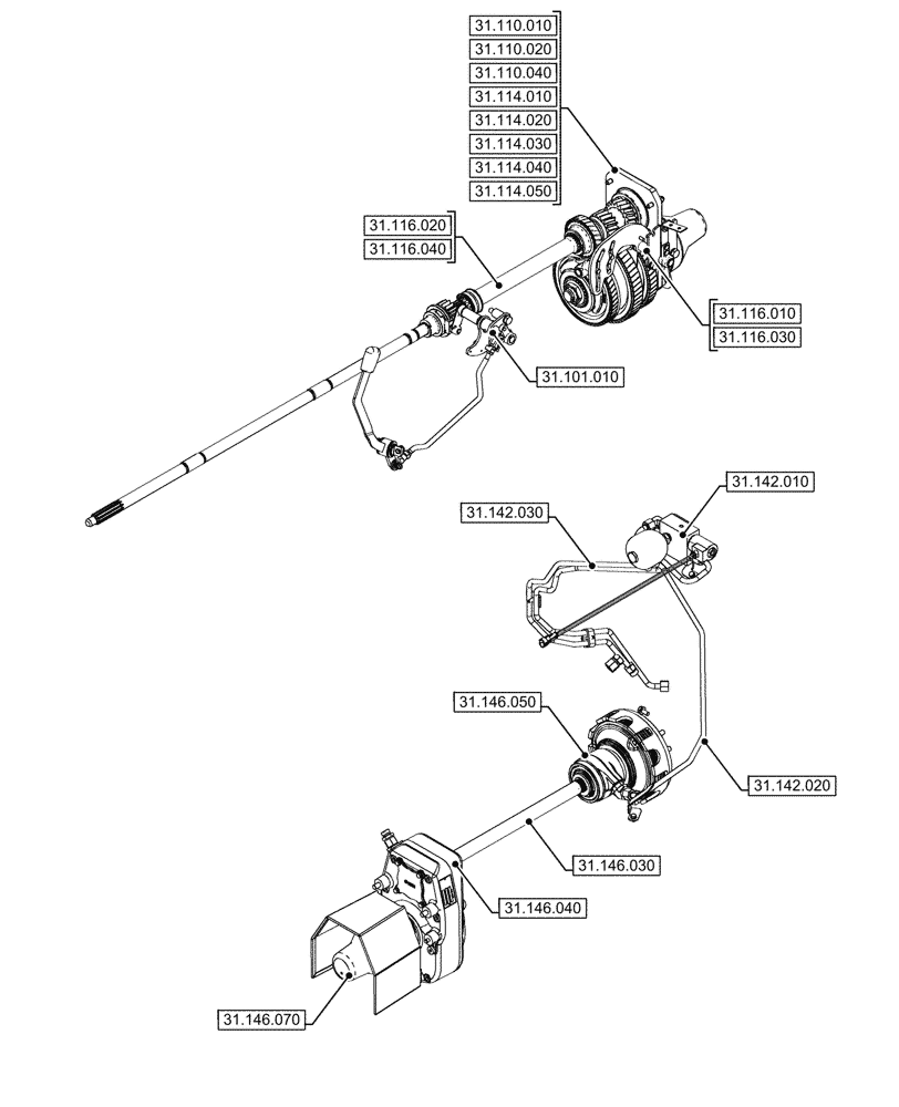 Схема запчастей Case IH FARMALL 90V - (00.000.31[02]) - PICTORIAL INDEX - IMPLEMENT POWER TAKE-OFF (00) - GENERAL & PICTORIAL INDEX