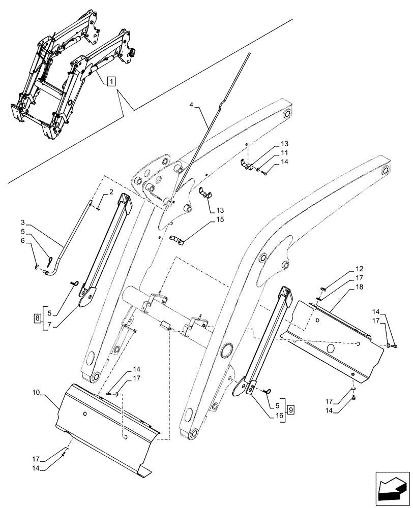 Схема запчастей Case IH FARMALL 65C - (82.100.AF[08]) - VAR - 336734, 336736 - LOADER ARM, LOCKING DEVICE, LEVEL INDICATOR (SELF LEVELLING, W/ DIVERTER) (82) - FRONT LOADER & BUCKET