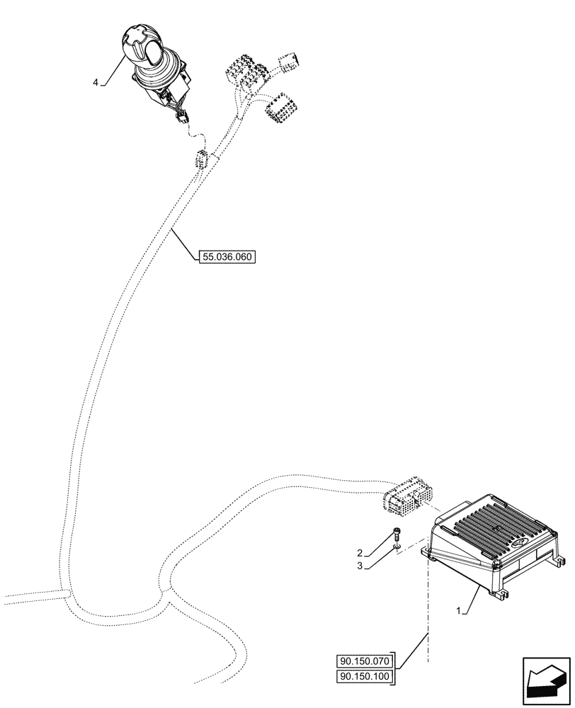 Схема запчастей Case IH FARMALL 90N - (55.036.070) - VAR - 753970, 759021 - HYDRAULIC, ELECTRONIC CONTROL UNIT, JOYSTICK (55) - ELECTRICAL SYSTEMS