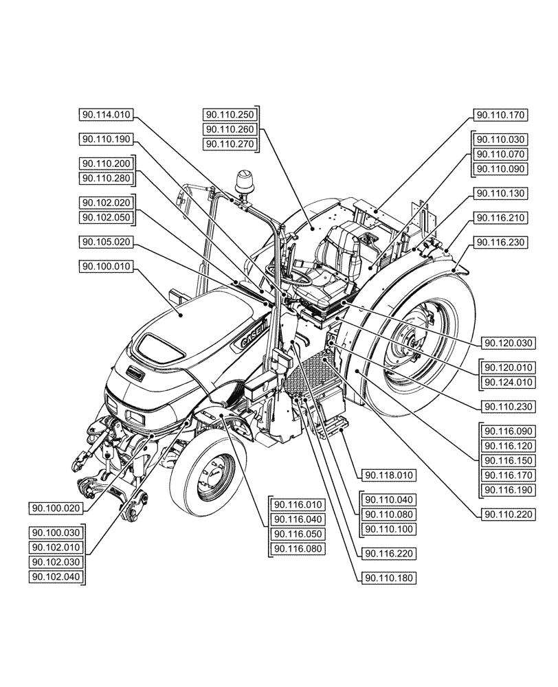 Схема запчастей Case IH FARMALL 80N - (00.000.90[06]) - PICTORIAL INDEX - PLATFORM, CAB, BODYWORK AND DECALS (00) - GENERAL & PICTORIAL INDEX