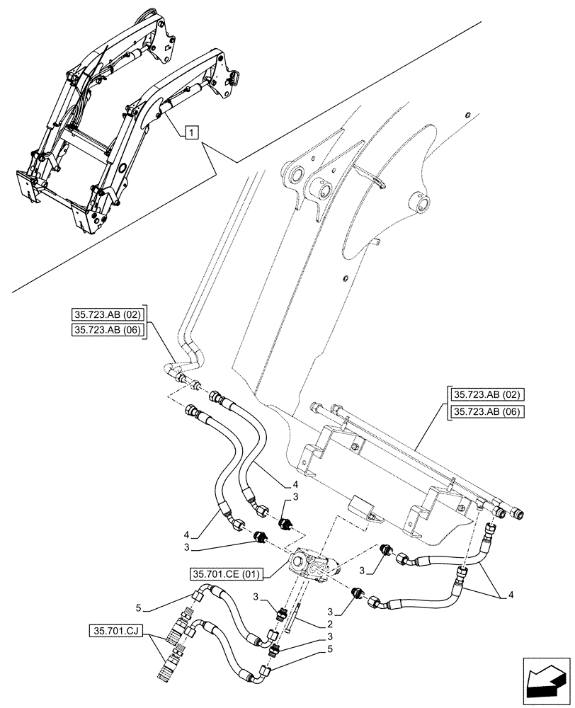 Схема запчастей Case IH FARMALL 75C - (35.701.CH[01]) - VAR - 336732, 336914 - LOADER BUCKET, VALVE, PIPE (35) - HYDRAULIC SYSTEMS