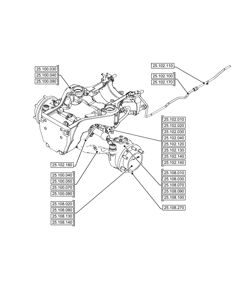 Схема запчастей Case IH FARMALL 90V - (00.000.25[01]) - PICTORIAL INDEX - FRONT AXLE SYSTEM (00) - GENERAL & PICTORIAL INDEX