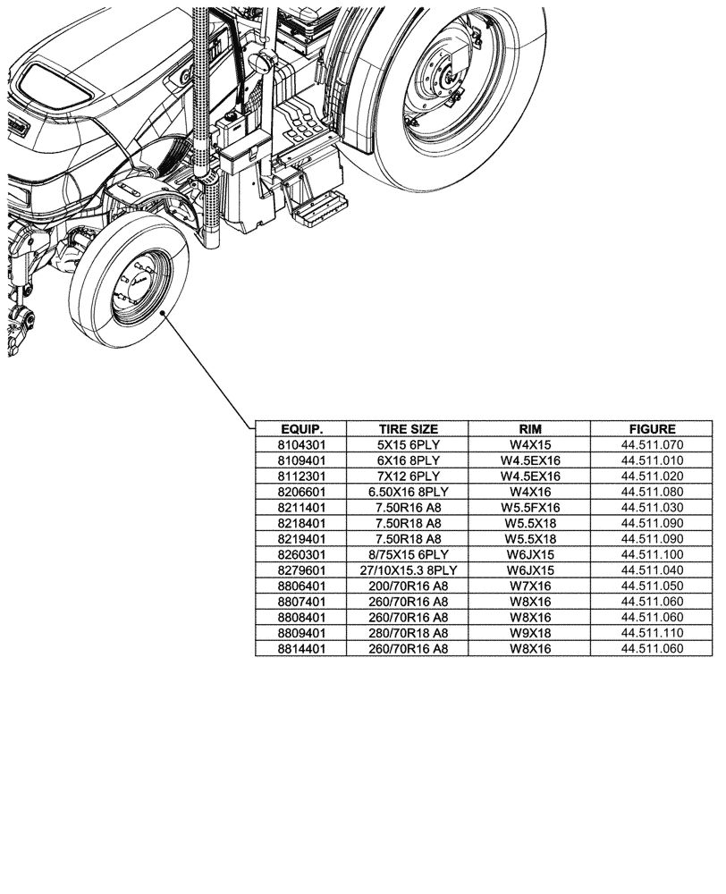 Схема запчастей Case IH FARMALL 90V - (00.000.44[03]) - PICTORIAL INDEX - WHEELS (00) - GENERAL & PICTORIAL INDEX